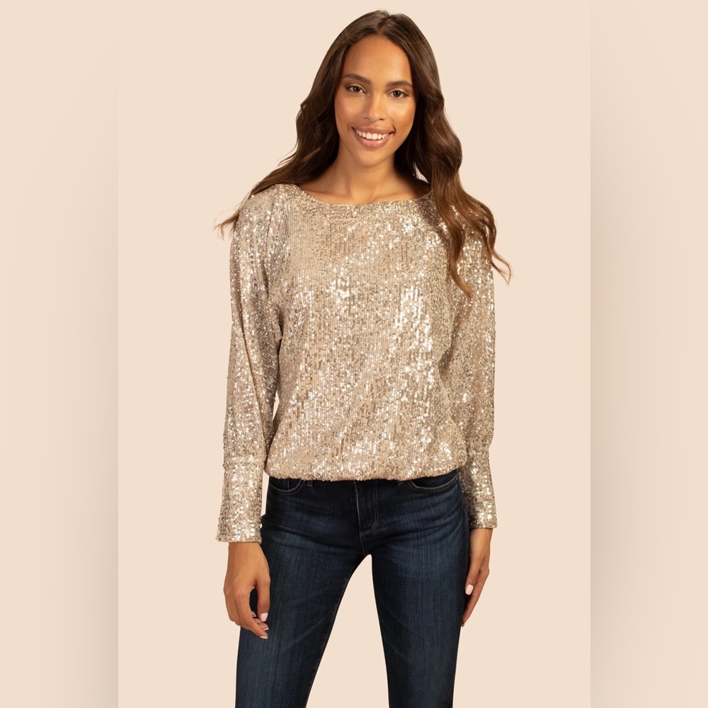 NWT Trina Turk Sprite Dolman Sequin Top Champagne Size L